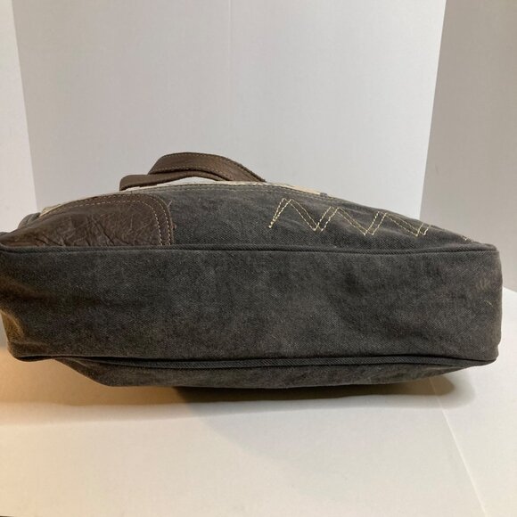 Myra Bag The Mystique Messenger Bag Tan Brown Canvas Leather 16 x 12 x 3" appx - Picture 6 of 10